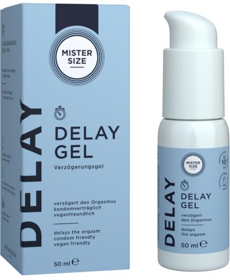 Mister Size Delay Gel škatla in steklenička s črpalko za razpršilnik