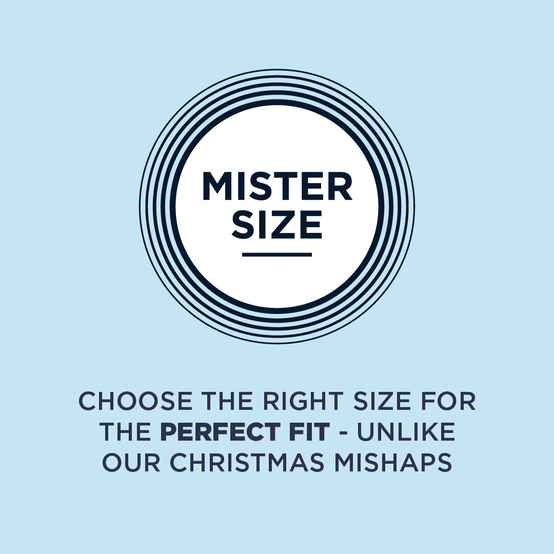 Logotip Mister Size z besedilom pod njim: Izberite pravo velikost za popolno prileganje