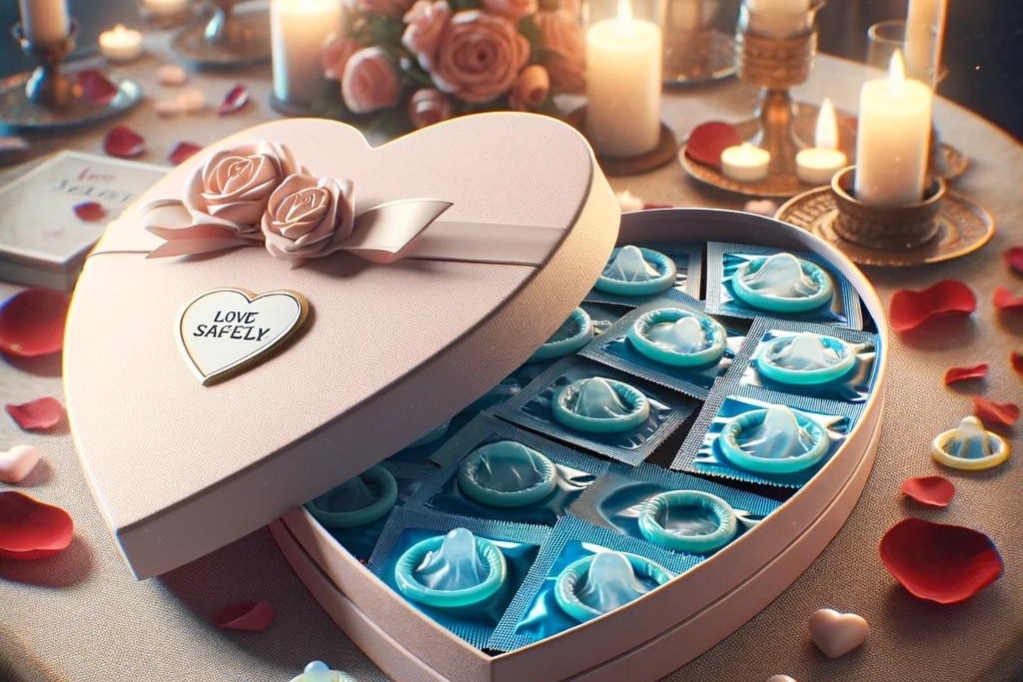 Kondomi v škatli v obliki srca za valentinovo